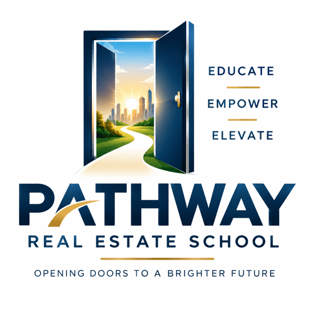 Pathway Real Estate School logo — Educate, Empower, Elevate. Opening doors to a brighter future.